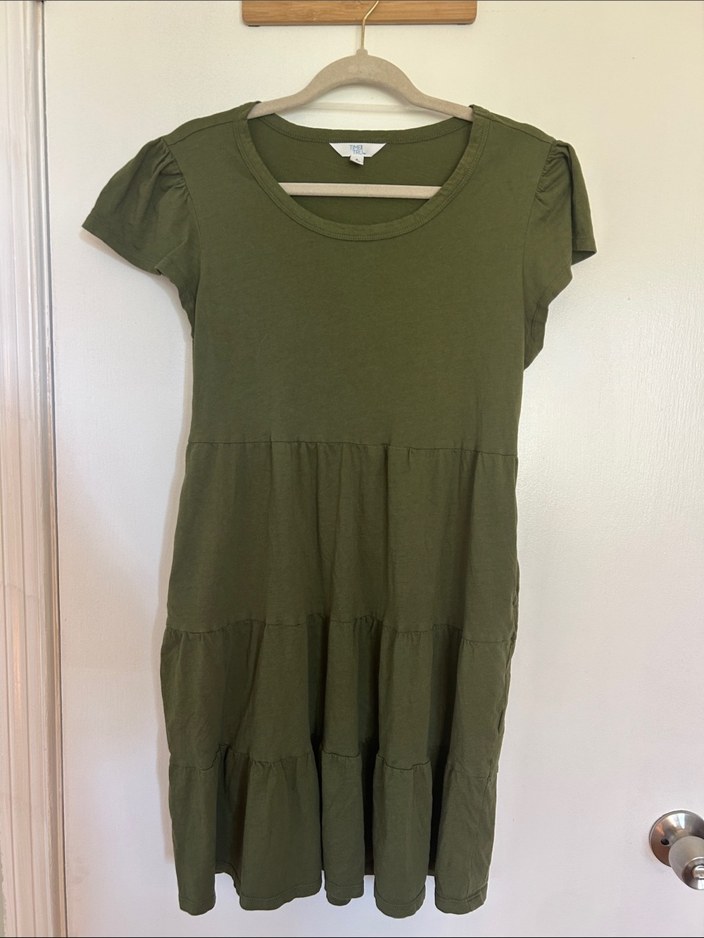 Olive Tiered Short Sleeve Dress